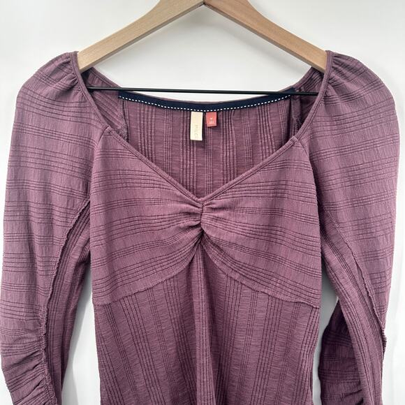 Anthropologie Pilcro Ribbed Ruched-Sleeve Top in Mauve Purple Size M - Picture 5 of 12